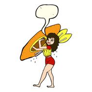 cartoon woman carrying canoe with speech bubble N11