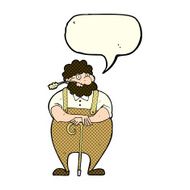 cartoon farmer leaning on walking stick with speech bubble N10