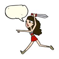 cartoon viking girl with sword speech bubble N7