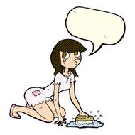cartoon cinderella scrubbing floors with speech bubble N9