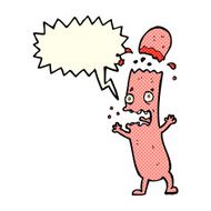 cartoon undercooked sausage with speech bubble N8