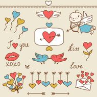 Set of Valentine&#039;s cute doodles and design elements