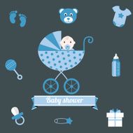 Baby shower icons set boy blue N2
