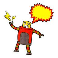 cartoon robot with speech bubble N236