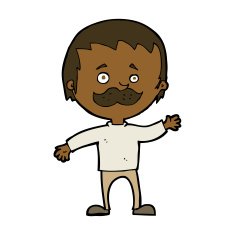 cartoon man with mustache waving N23