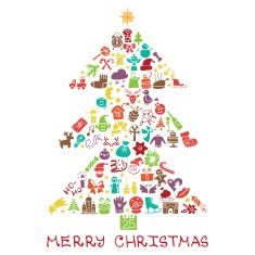 Christmas new year icons in spurce tree shape Doodles N2