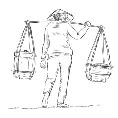 Vector Sketch Vietnamese Vendor with a Scale-Beam