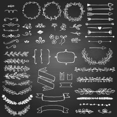 Set of sketched design elements on the blackboard