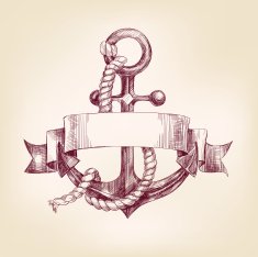 anchor with a banner hand drawn vector llustration