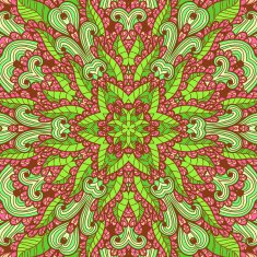 Hand drawn greeting card with green and pink ornament