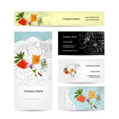 Set of business cards design cocktail in beach cafe