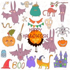 Happy Halloween set of Doodles cute Elements