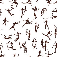 Rock paintings with ethnic people seamless pattern