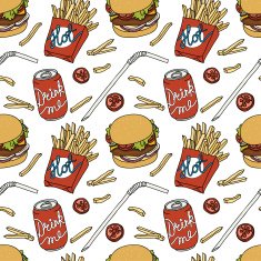 Hand drawn fast food doodle pattern