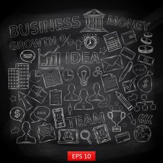 Doodle business icons set on chalk board N2