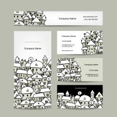 Business cards design winter cityscape sketch