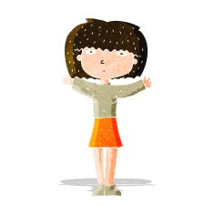 cartoon woman raising arms in air N7