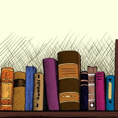 Sketch background with a book shelf