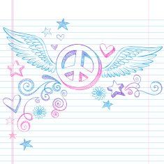 Hand-Drawn Peace Sign with Wings Doodle