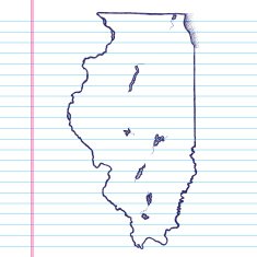 Vector Sketchy Map on White Lined Paper Background Illinois