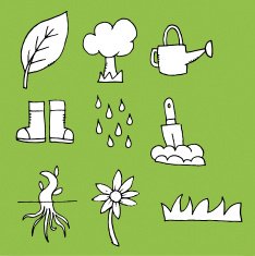 Simple icons representing aspects of gardening