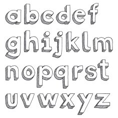 Hand-drawn lower-case alphabet in Sans Serif font