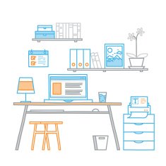 Hand drawn office workspace minimalistic linear style concept work at