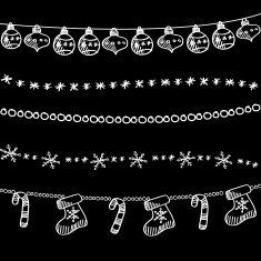 Set of christmas chalk doodle garlands dividers on blackboard
