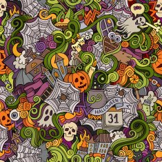 Cartoon vector hand-drawn doodles on the subject of Halloween N9