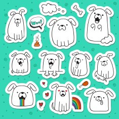 Set of 10 dogs doodle handmade stickers Dogs with emotions
