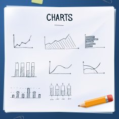 Set of doodles charts with yellow pencil