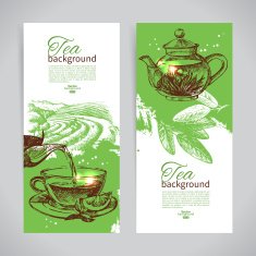 Set of tea vintage banners Hand drawn sketch illustrations Men N3