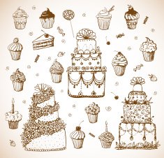 Sketches of cakes and cupcakes i N3