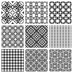 Black and white Set of seamless geometric patterns simple design