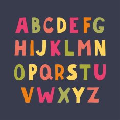 Colorful hand drawn doodle sans serif alphabet