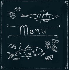 Hand drawn seafood on blackboard