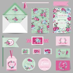 Set of Wedding Stationary - Invitation Card Save the Date