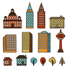 Set of hand drawn houses for town illustration N2