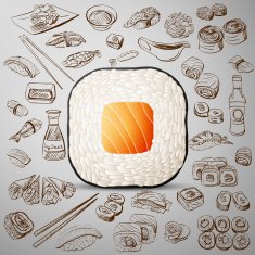 sushi with hand-drawn elements
