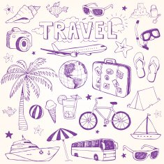Hand drawn beach and travel doodles vector illustration