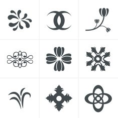 Set hand drawn black silhouettes flowers Icons Set Vector Desig