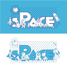 Space Flat Illustration with typographic
