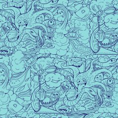 seamless pattenr of crazy sea-life creatures N2