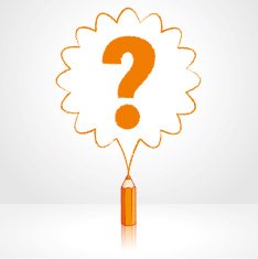 Orange Pencil Drawing Question Mark in Rounded Starburst Speech Balloon