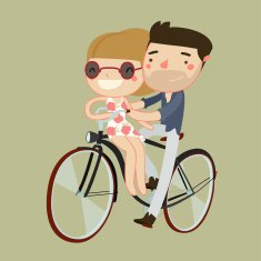 romantic couple on bike vector illustration