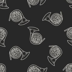 French Horn doodle seamless pattern background N2