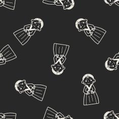 Korea woman doodle seamless pattern background N2