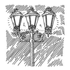 Old Fashioned Street Lights Night Drawing
