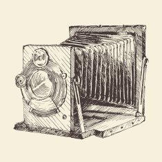 Set of Vintage Retro Old Camera Hand Drawn