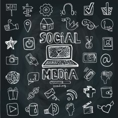 Social Media Word and Icon set Doodle sketchy Chalkboard